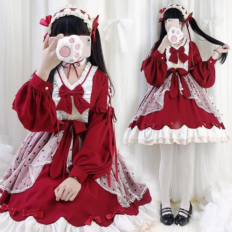 Lolita Cute Red Bow Princess Dress SS0885