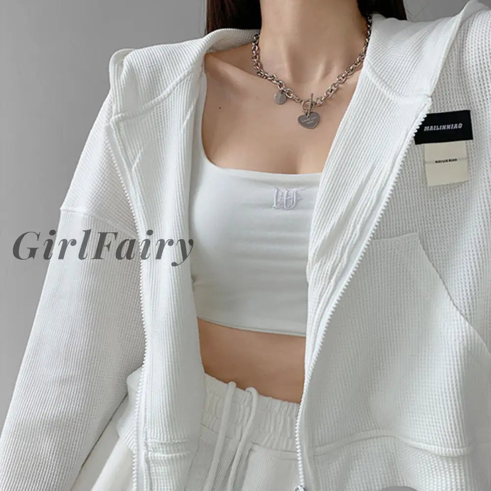 Women Hoodies Solid Long Sleeve Zip Up Pocket Korean Harajuku Oversized Sweatshirts Female Hooded