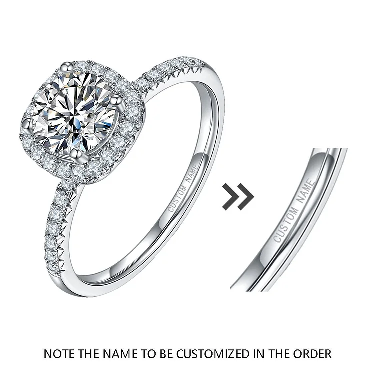 Custom Name 925 Sterling Silver 1Ct VVS1 Moissanite Halo Engagement Ring