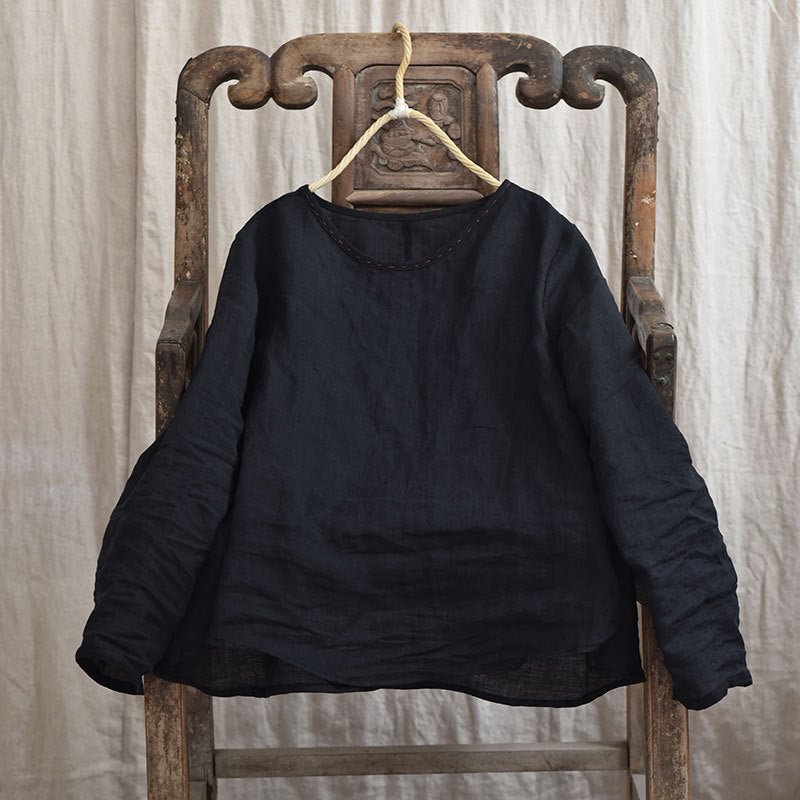 Round Neck Irregular Hem Vintage Shirt