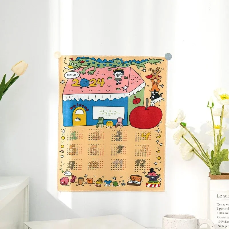 Athvotar Hanging Cloth Wall Calendar Small Tapestry Cartoon Calendar Tapestries Bedroom Background Fabric Decorations 2024 달력 태피스트리