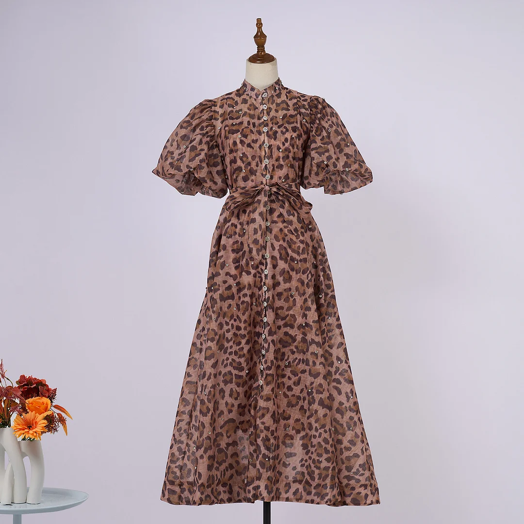 Nigikala Nigikala Court Style High Design Feeling Heavy Industry Nail Drill Short Sleeve Single Buckle Dress + Sling