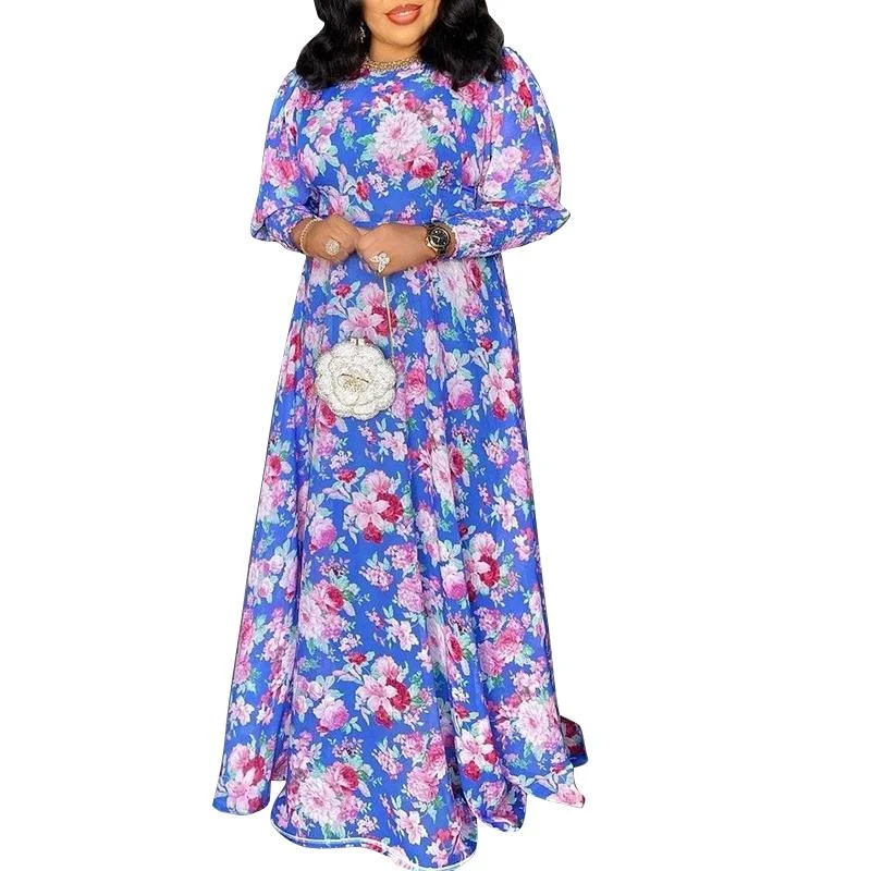 Women Bohemain Dress VONDA 2022 Vintage Long Sleeve Belted Pleated Party Maxi Dresses Fashion Floral Printed Holiday Vestidos