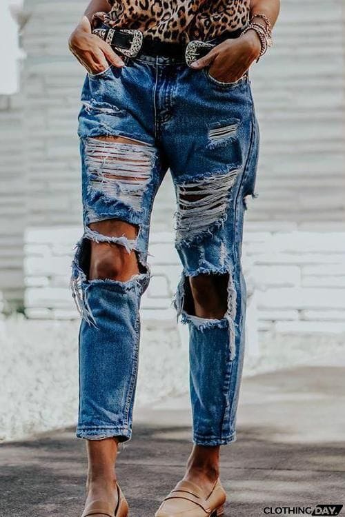 Crazy Hole High Waist Loose Jeans