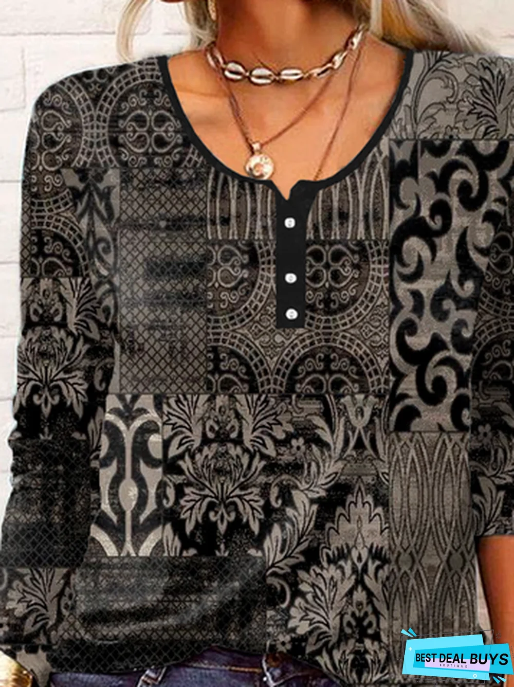 Casual Ethnic Buttoned T-Shirt