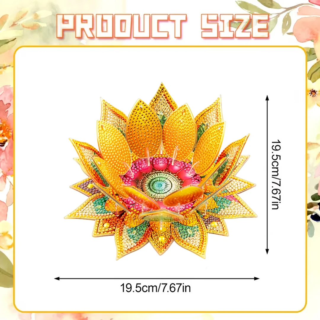 5D DIY Diamond Art Painting DIY Acrylic Desktop Ornament Flower Candle Holders Tealight Handmade Home Office Decor for Adults Beginners (Yellow Lotus)