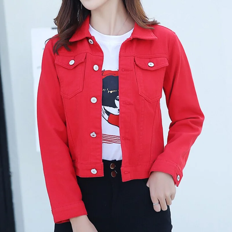 Jeans Jacket Women Green 2020 Autumn Woman Denim Jean Womens Coats Basic Jackets Female Slim Stretch Short Coat Feminina Clothes