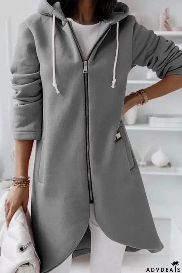 Juliana Solid Color Zip Up Hooded Coat