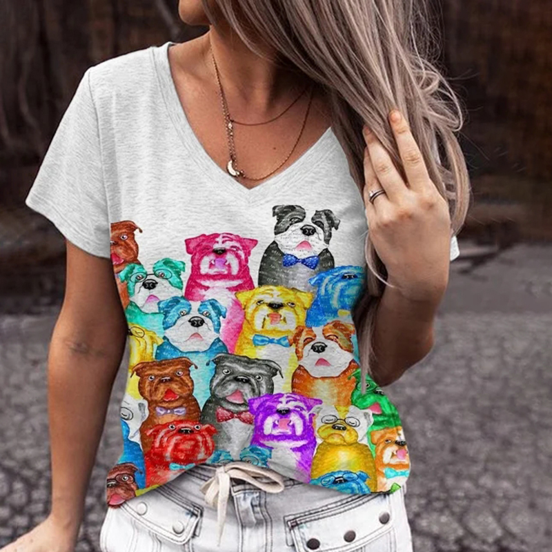 Funny Colorful Dogs Print T-Shirt wearshes