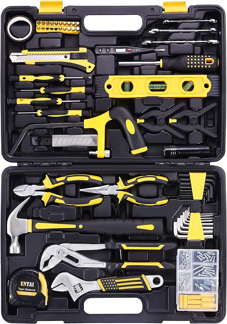 218-Piece Tool Kit for Home. General Household Hand Tool Set with Solid Carrying Tool Box. Home Repair Basic Tool Kit Sets for Home Maintenance