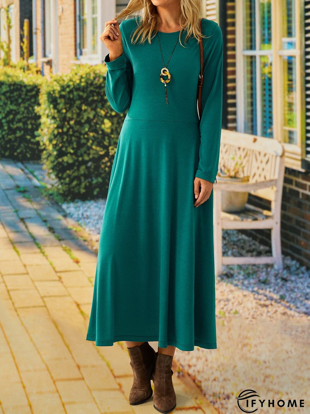 Cotton Blends Plain Knitting Dress | IFYHOME