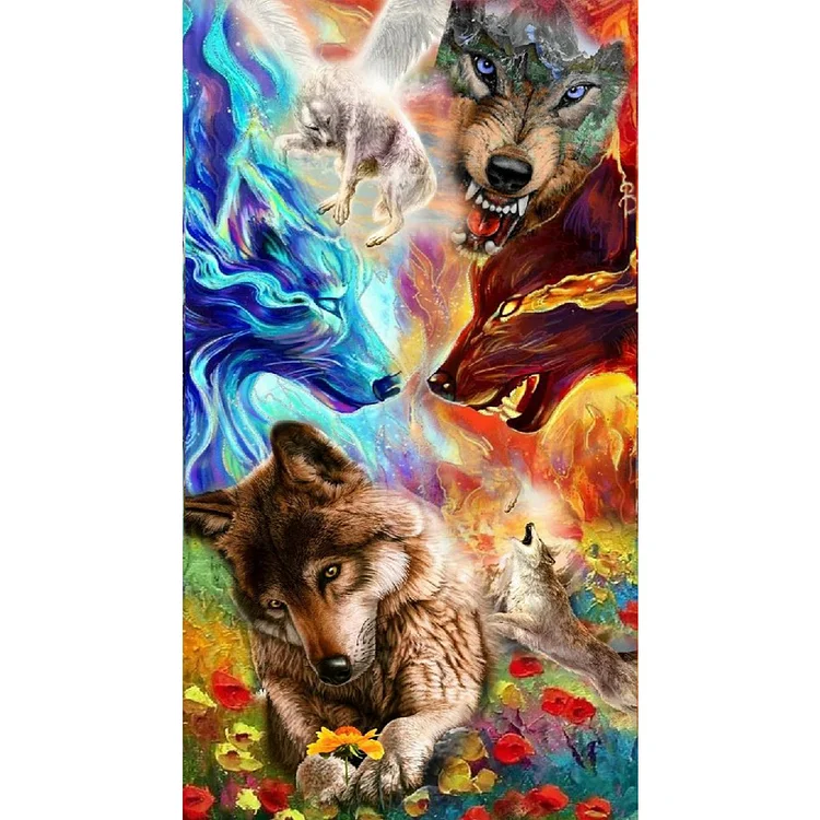 Indians And Wolves 50*90CM(Canvas) Full Round Drill Diamond Painting gbfke