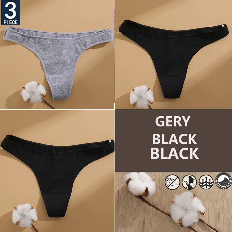 FINETOO 3PCS/Set Cotton Lingerie Women's G-string Underwear 7 Solid Colors Ladies Panties Female Low-Rise Woman's Thong Briefs