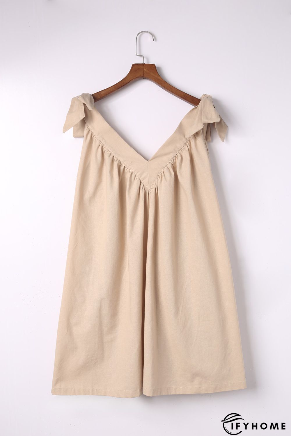 Apricot Deep V Neck Bow Knot Oversized Backless Mini Dress | IFYHOME