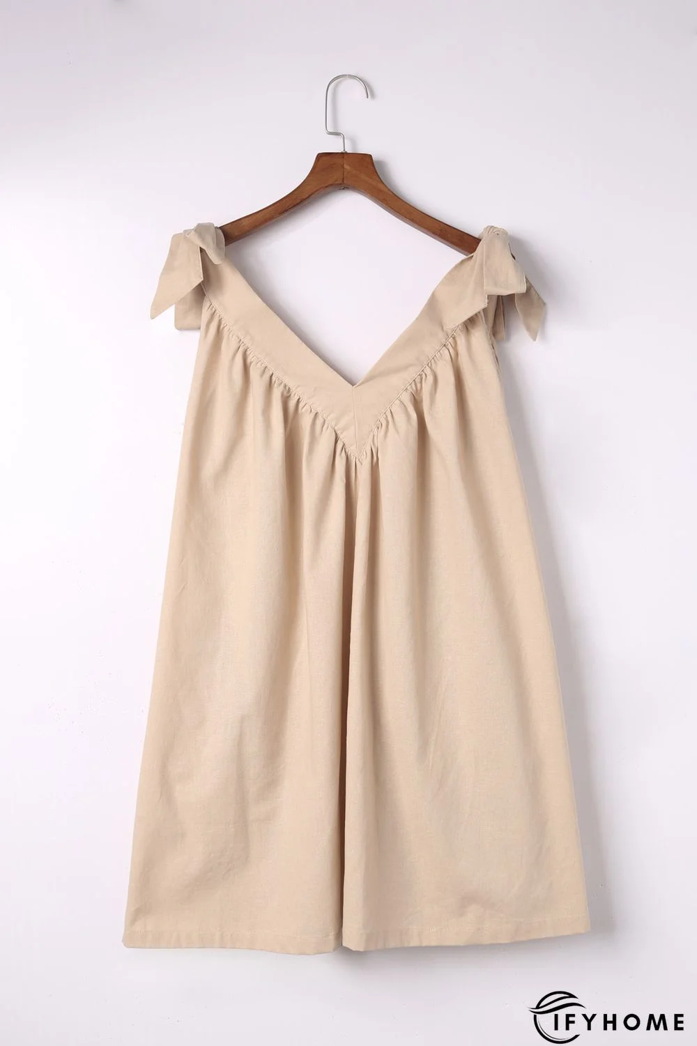 Apricot Deep V Neck Bow Knot Oversized Backless Mini Dress | IFYHOME