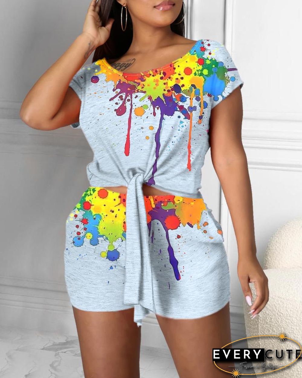 Short Sleeve Cropped T-shirts With Shorts Suit Sets