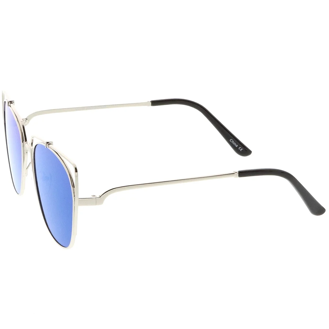 Women's Open Metal Cat Eye glasses With Mirrored Flat Lens And Slim Arms 55mm