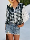 Tie Dye V Neck Button Long Sleeve Blouse