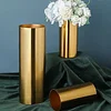 Simple Golden Round Column Metal Vase for Dry Flower Decoration