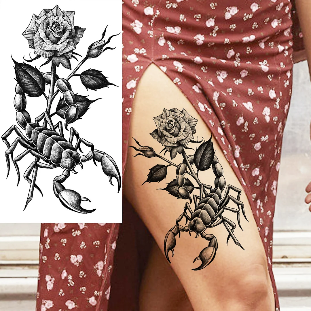 Sdrawing Rose Flower Temporary Tattoos For Women Adults Realistic Vampire Wolf Scary Snake Crown Fake Tattoo Sticker Arm Tatoos