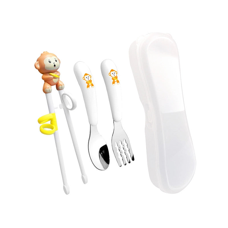 Maternal And Infant Products Portable Feeding Children’s Tableware Set Cartoon Learning Chopsticks Training Chopsticks 304 Stainless Steel Spoon Fork