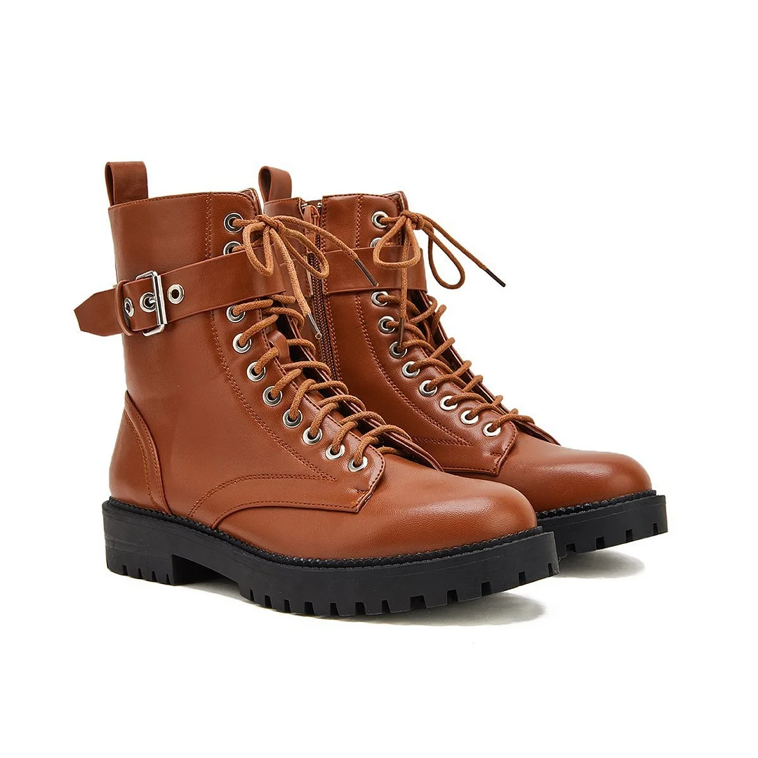 Women's Fashion Buckle Combat Leather Boots