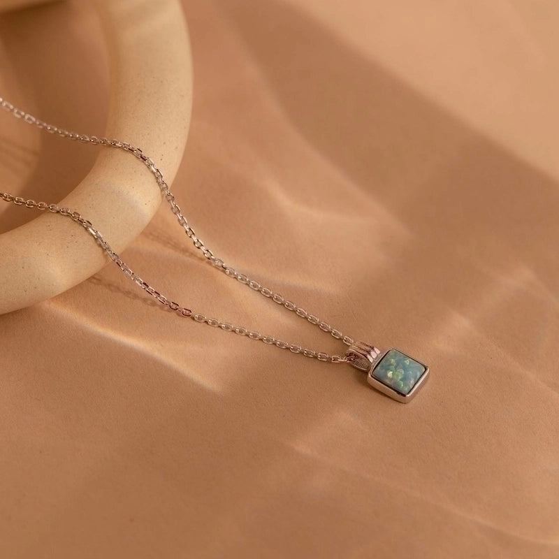 Minimalist Heart Shape 304 Stainless Steel Artificial Opal Copper Plating Pendant Necklace