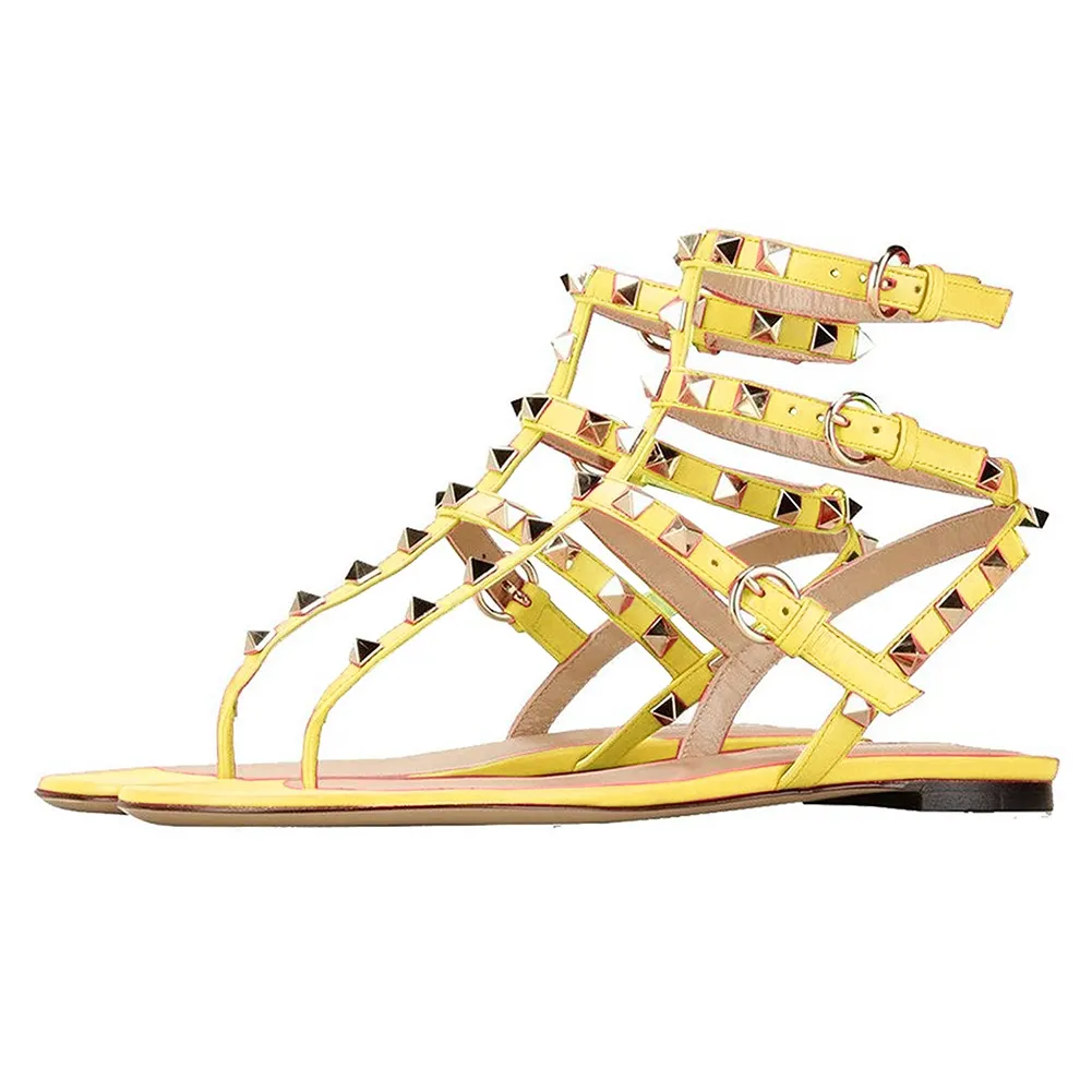 Women's Studded  T-Strap Strappy  Thong  Flats Sandals-vocosishoes