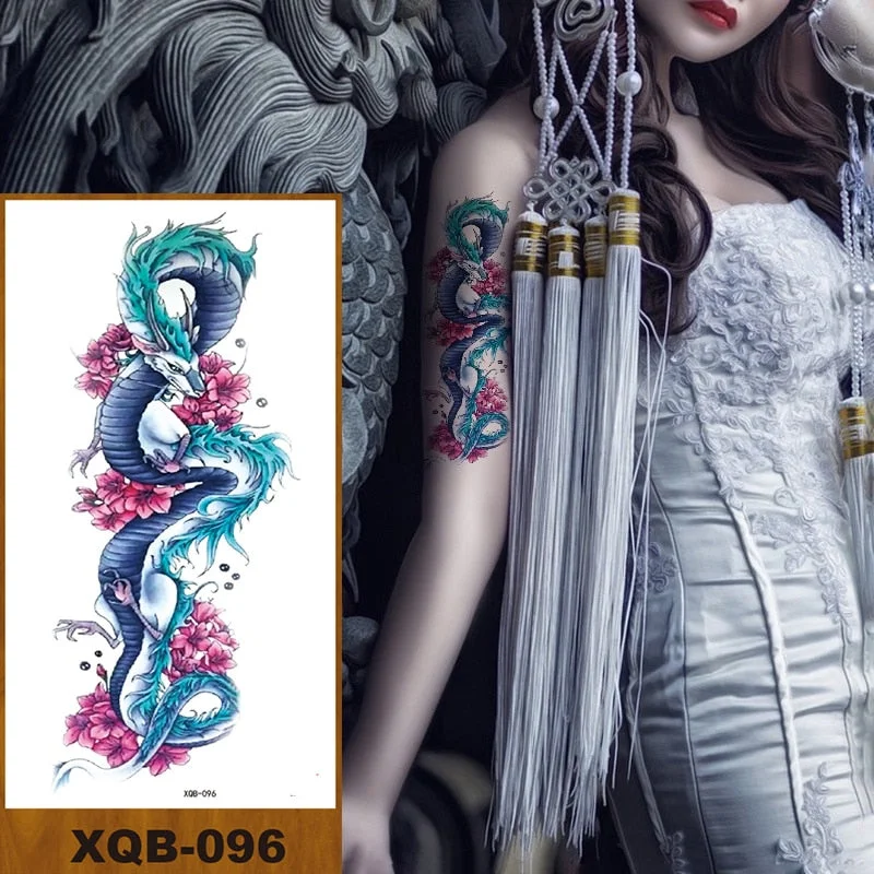 Temporary Flower Arm Tattoos Stickers Samurai Sword Dragon Snake Totem Men Women Girls Chest Fake Tatoo Drop Shipping DIY