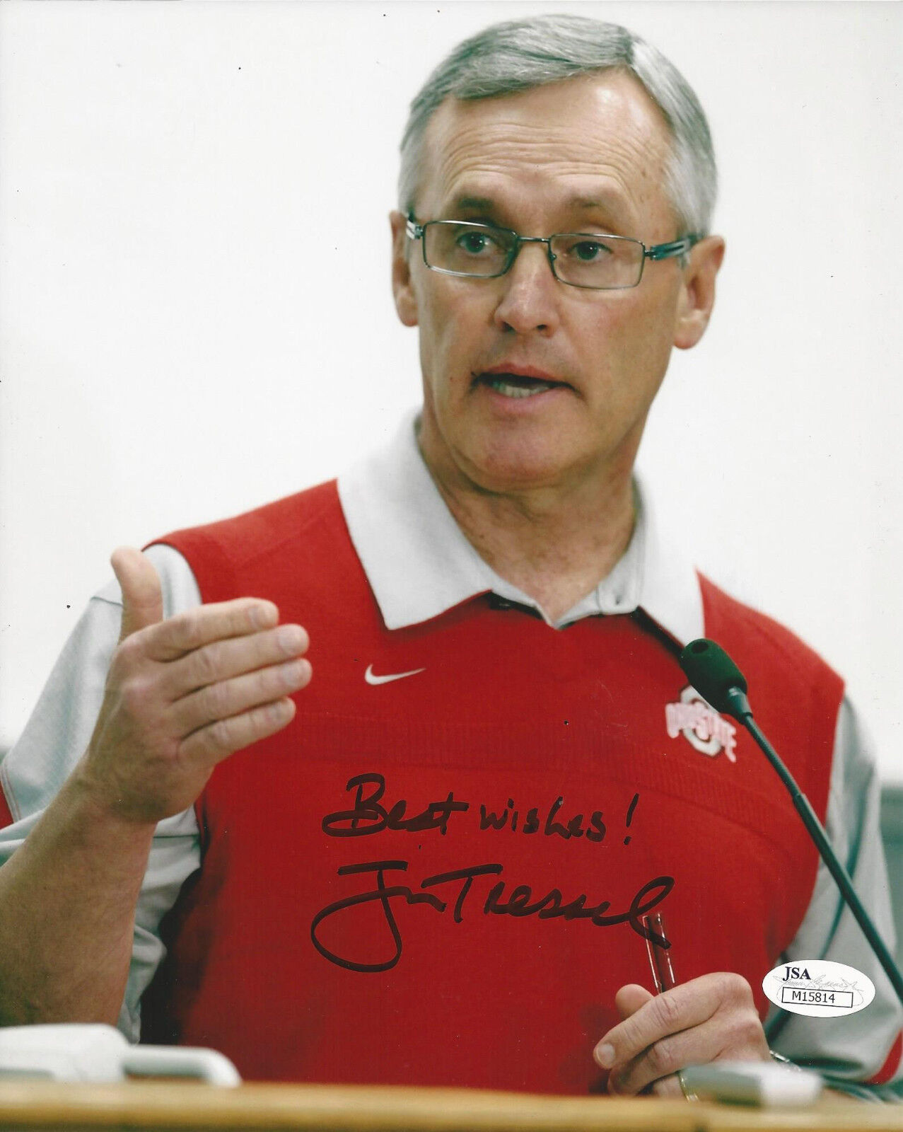 Jim Tressel REAL hand SIGNED 8x10 Photo Poster painting JSA COA #3 Football Ohio State Coach