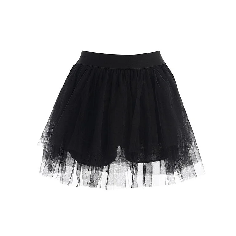 InsDoit Gothic Mesh Black Ball Gown Skirt Women Streetwear Lolita Sexy Grunge Clothes Aesthetic Skirt Elegant High Waist Skirts