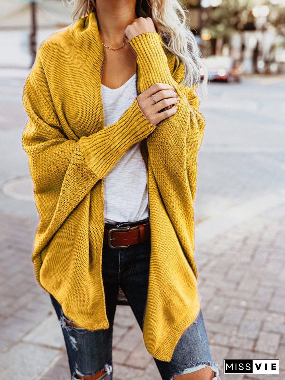 Women's Solid Color Stitching Long Sleeve V-neck Coat