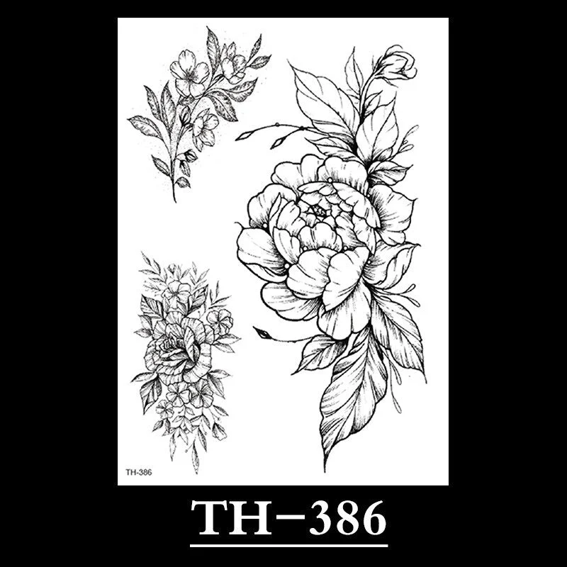 New Temporary Tattoos for Women Flower Sketch Tattoo Stickers Black and White Arm Art Snake Stickers Waterproof and Sweat Tattoo