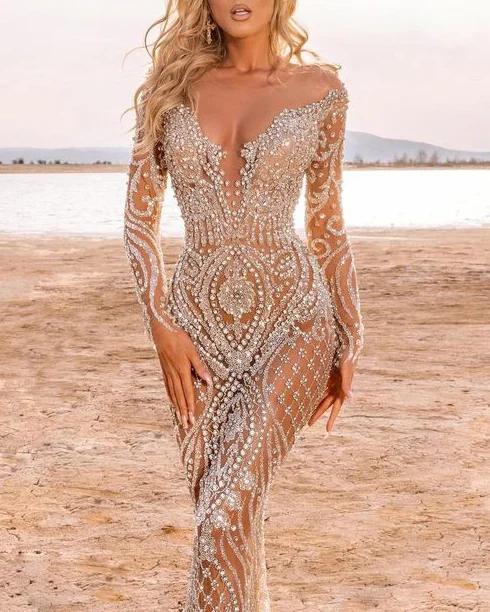 Elegant Shiny Rhinestone Mermaid Dress