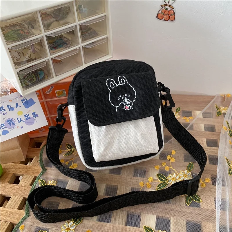 2023 New Student Cute Shoulder Bag Small Capacity Leisure Canvas Bag Small and Fresh Cross Body Mobile Phone Bag Purse