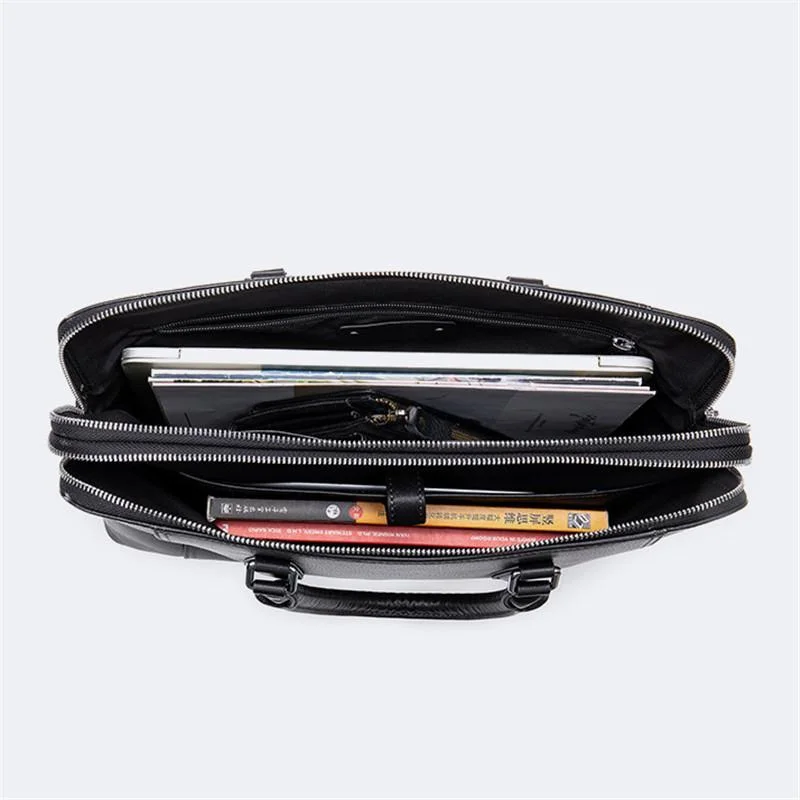 Mens Classic  Business 14 Inch Laptop Briefcase Leather Shoulder Packs