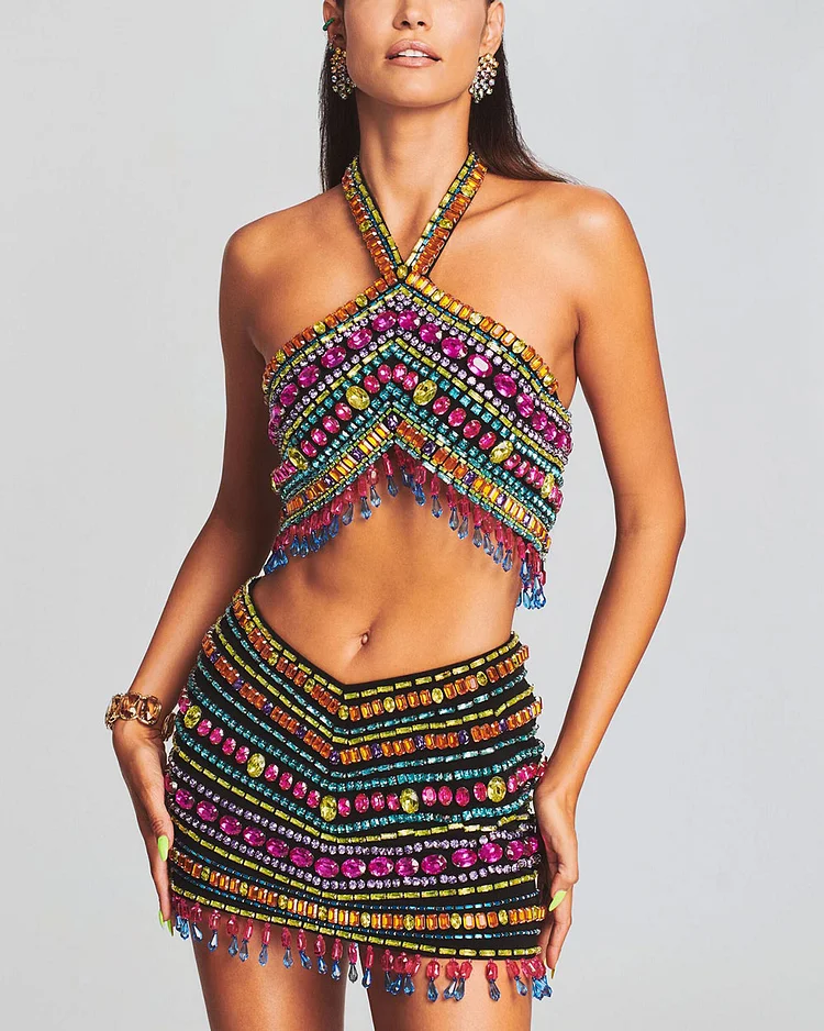 Samba Embellished Top and Skirt Two-Piece Set