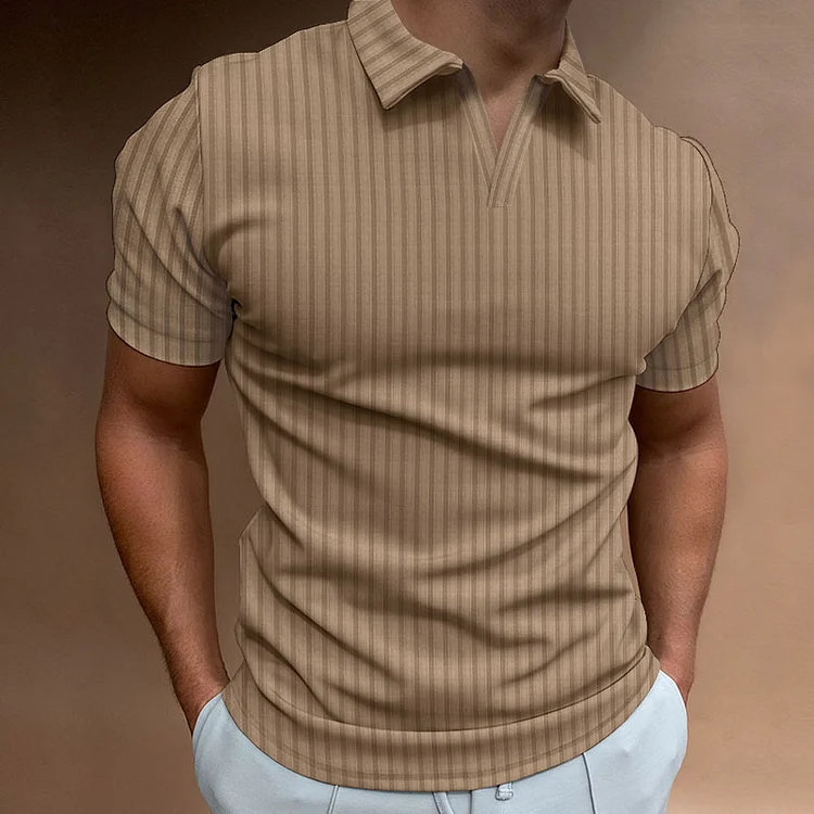 BrosWear Men's Plain Striped Casual Short Sleeve  Polo Shirt