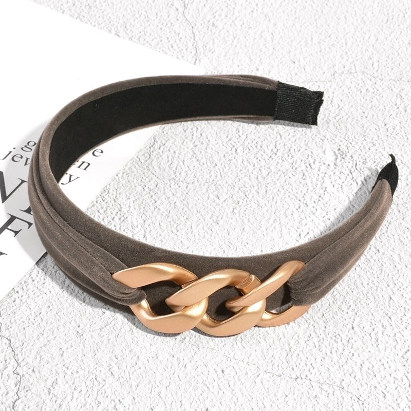 New Velvet Headband Female Retro Temperament Headwear Golden Chain Headband