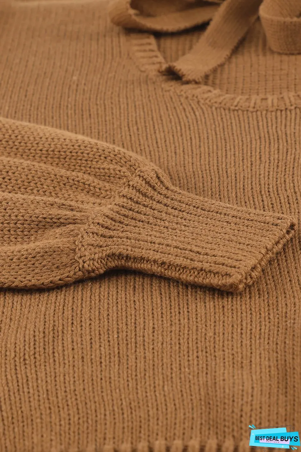 Tied Balloon Sleeve Round Neck Sweater