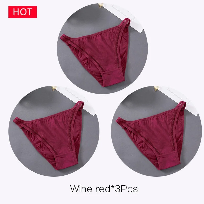 FINETOO M-2XL Bow Cotton Panties 3Pcs/set Women Briefs Girls Plus Size Underpants Low-rise Hollow Underwear Female Lingerie 2021