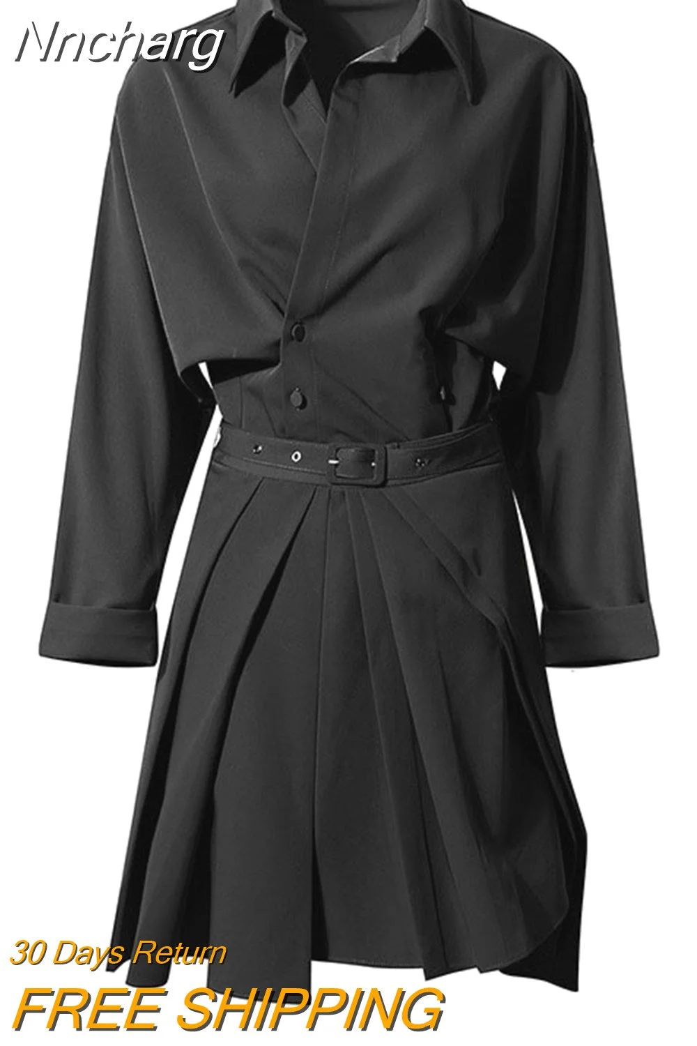 Nncharge Asymmetrical Casual Skirt Suit For Women Lapel Long Sleeve Ruched Shirt High Waist Pleated Mini Skirts Female Sets