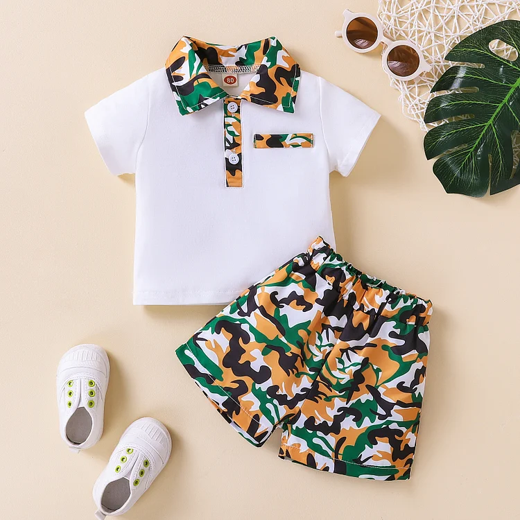 Baby Camouflage Prints Tops & Shorts Set