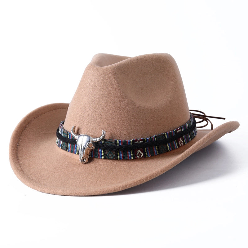 New Cow Head Woolen Western Denim Top Hat Ethnic Style Men And Women Couple Hat Style