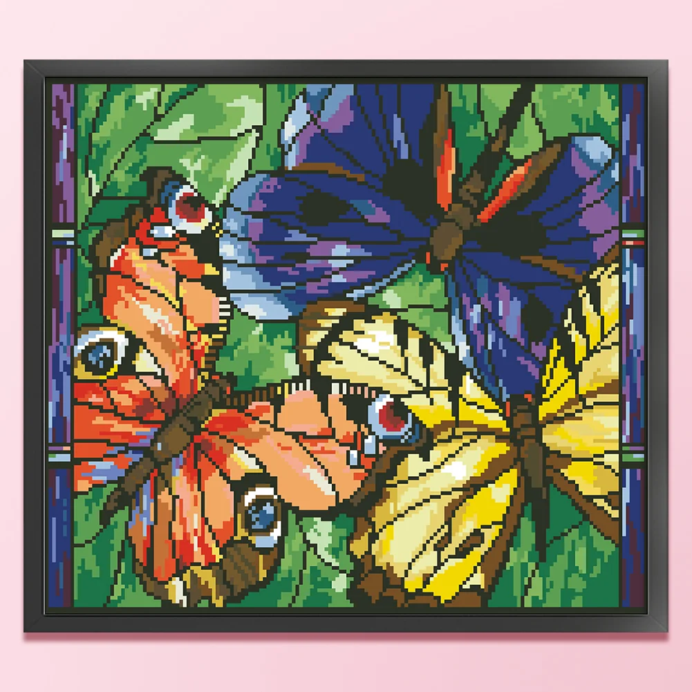 9CT Full Stamped Cross Stitch Bead Embroidery- Butterfly(Canvas|46*40CM)