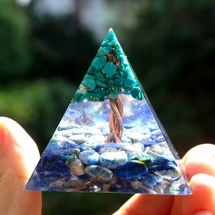Lapis Lazuli With Turquoise Tree Of Life Orgone Pyramid