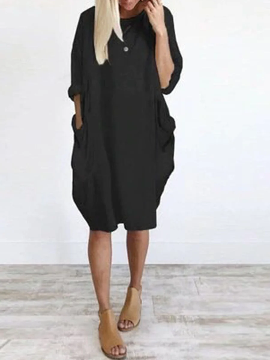 Casual Pocketed Loose Shirt Dress