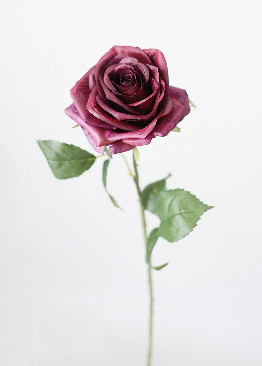 Silk Flowers Rose in Plum Purple - 21.5"