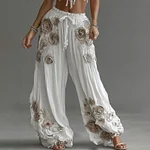 Women's Vintage Floral Pattern Art Comfy Pants - Image 2