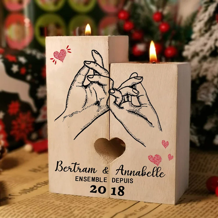 Couple Wooden Candle Holder Pinky Heart Promise Candlesticks